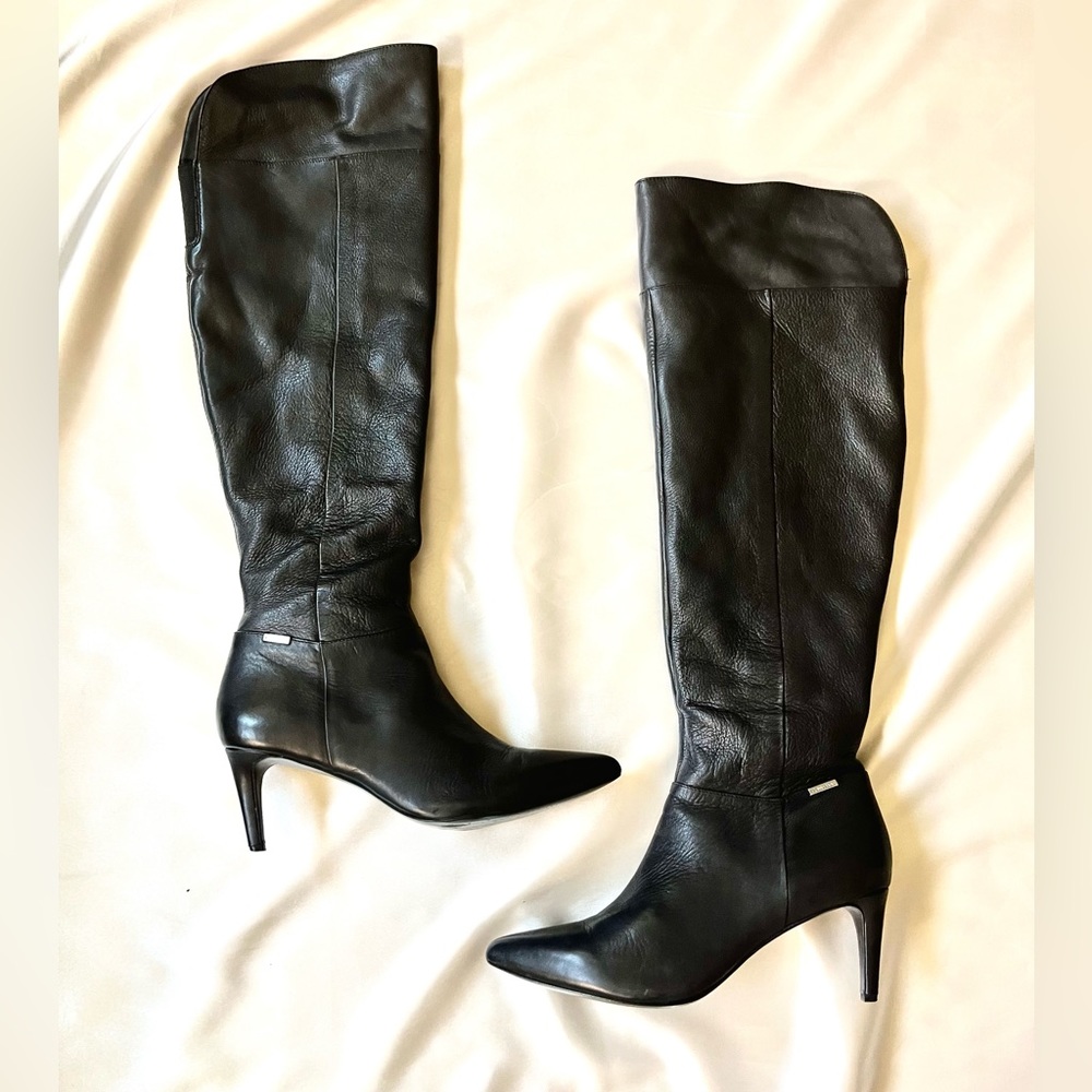 Calvin Klein Clancey Genuine Leather Knee High Boots - Black